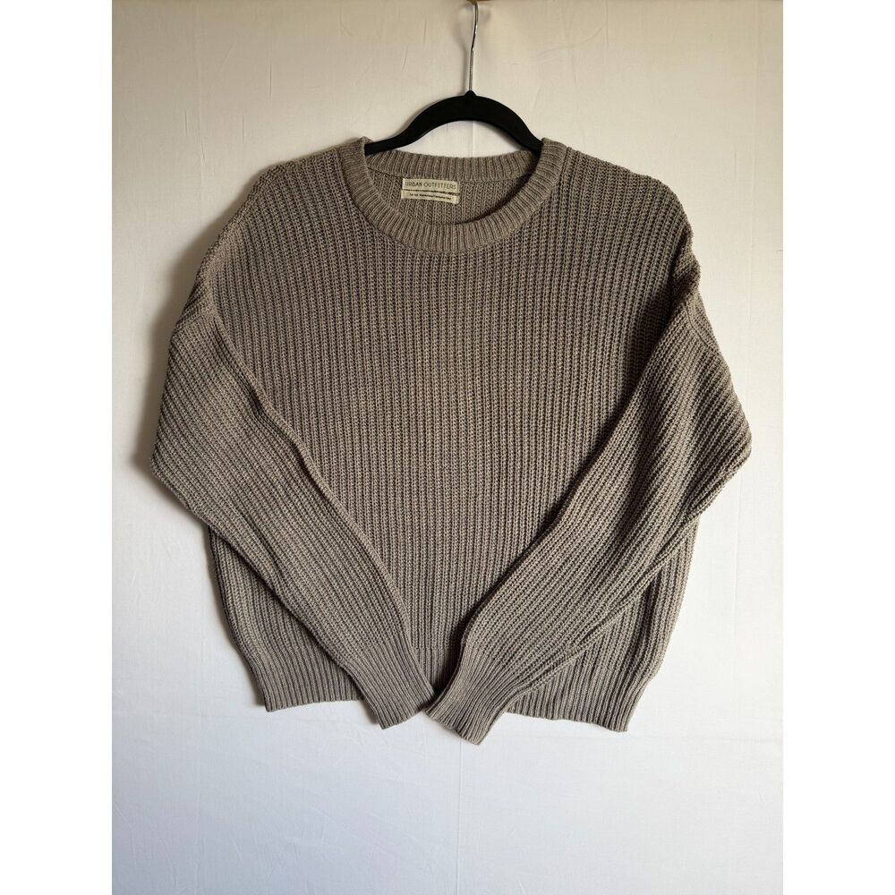 Urban Outfitters Ribbed Knit Fisherman Crew Neck Sweater Taupe Gray Medium